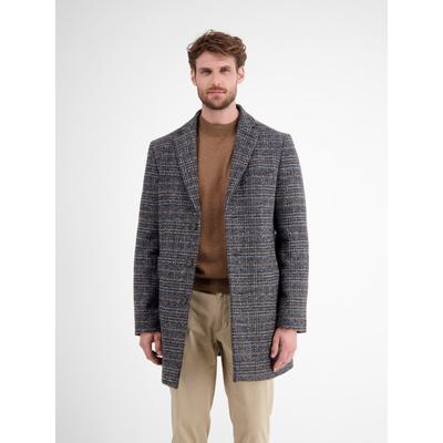 Wollmantel LERROS "Herren-Mantel, kariert", Herren, Gr. 52, grau (classic navy), 65% Polyester, 30% Wolle, 5% sonstige Fasern, Mäntel