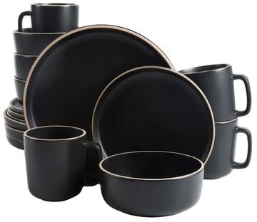 Gibson Home Zuma 16 Piece Stoneware Plates, Bowls, & Mugs Dinnerware Set