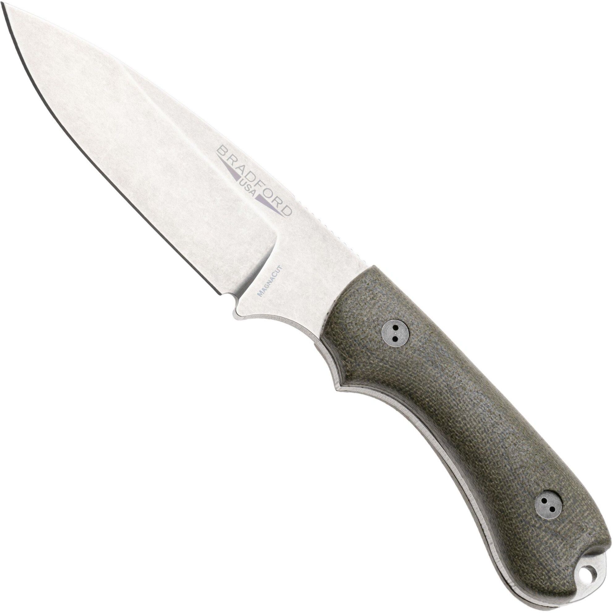 Bradford Knives Guardian 3, 32S-102-MC MagnaCut Sabre Stonewashed, 3D OD Green Micarta, coltello fisso