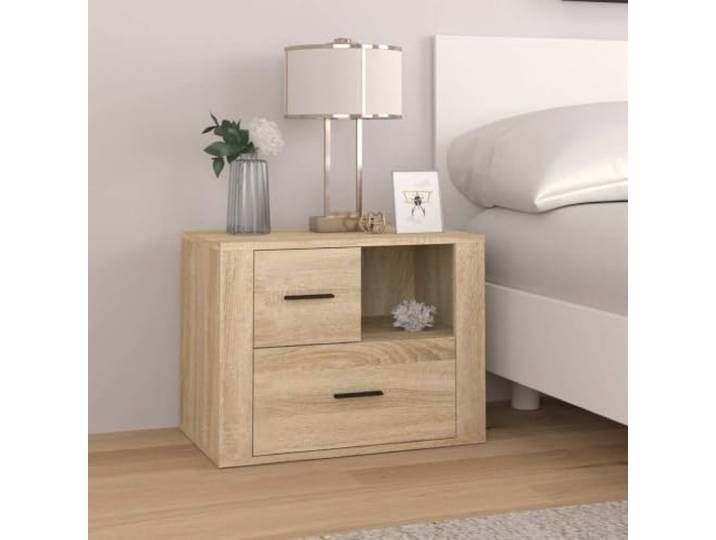 HEFZGDB Nachttisch Sonoma-Eiche 60x36x45 cm Holzwerkstoff mit 2 Schubladen und 1 Fach für Stauraum, Robuste Oberplatte und Flexible Montage, Langlebiges Material und Elegantes Design