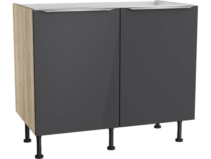 Spülenschrank KOCHSTATION KS-Aken , grau (anthrazit hochglanz, wildeiche nachbildung), B:100cm H:87cm T:58,4cm, Schränke, Spülenschrank
