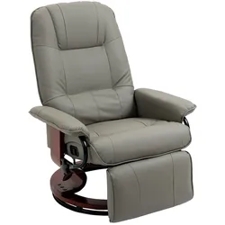 OKWISH Relaxsessel TV Sessel Kunstleder Grau 78x87x100 cm mit 145 Grad verstellbarer Rückenlehne manueller Fußstütze drehbar ergonomisch