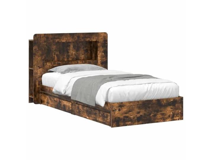 Keeushr Bettgestell mit Stauraum Geräucherte Eiche 90 x 190 cm Holzwerkstoff,Schubladen unter dem Bett,fester Lattenrost,modernes Design,Minimalismus
