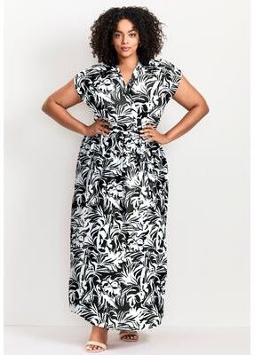 Plus Size Women's Havana Maxi Dress by Avenue in Black Graphic Leaves (Size 14)