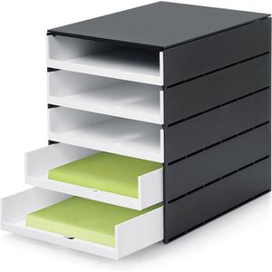 Styro Styro Schubladenbox 14-8001.92,  val Pro, A4, 5 Fächer, Kunststoff, offen, weiß / schwarz