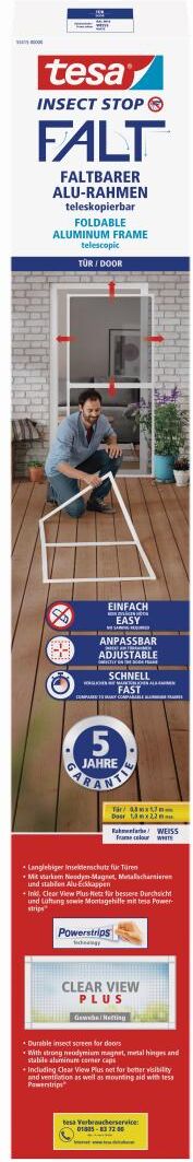 tesa INSECT STOP FALT faltbarer Alu-Rahmen für Türen, weiß, 1 x 2,2 m