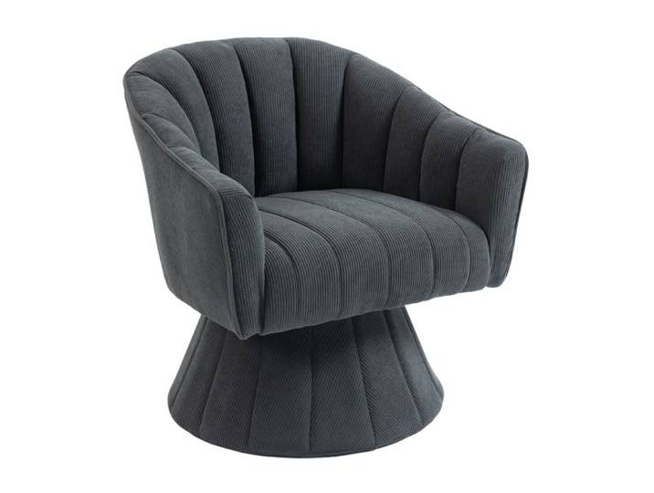 Fauteuil pivotant 360° - Gris fonce - Velours cotele - Accoudoirs enveloppants