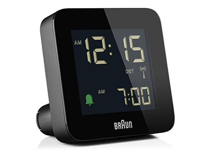 Braun Digital Radio Controlled Analogue Alarm Clock For Central European Time Zone (DCF) with Snooze, Negative LCD Display, Quick Set, Crescendo Beep Alarm in Black, model BC09B-DCF.