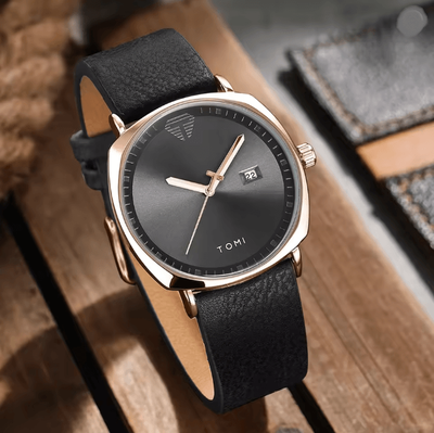 Inspire Essentials Tomi Mens Minimalist Leather Watch black Gold