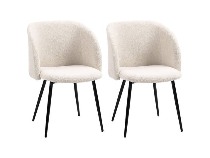 Homcom Essstühle 2er Set Polyester Stahl Cremeweiß, 62x80x55 cm, Esszimmer, Stühle