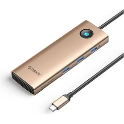 Orico PW11 9-in-1 USB-C Dockingstation, 3x USB-A 3.0, 1x USB-C PD (USB-C, 9 Ports), Dockingstation + USB Hub, Gold
