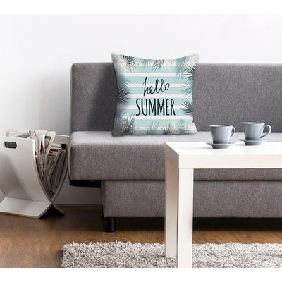 Dekokissen QUEENCE "Hello Summer", blau (blau, bedruckt), B:40cm L:40cm, Polyester, Dekokissen_Sitzkissen_Kissenhüllen, Kissenhülle,Hello Summer,Spruch,Sommer,Sonne,Strand,Frisch,Urlaub