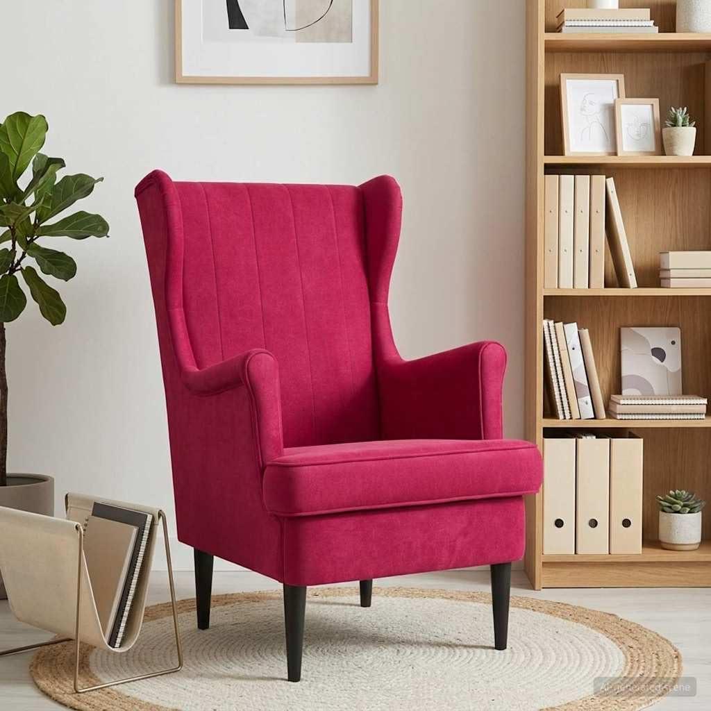 Weinroter Samtsessel mit Metall- und Holzgestell, Polsterung, 65 x 79 x 100 cm, abnehmbarem Sitzkissen, für Wohnzimmer, Schlafzimmer und Leseecke, 1 Sitzplatz, 110 kg