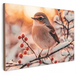 LEINWANDBILD Vogel - Zweig - Winter - Tiere - Schnee Gemälde 60x40 cm