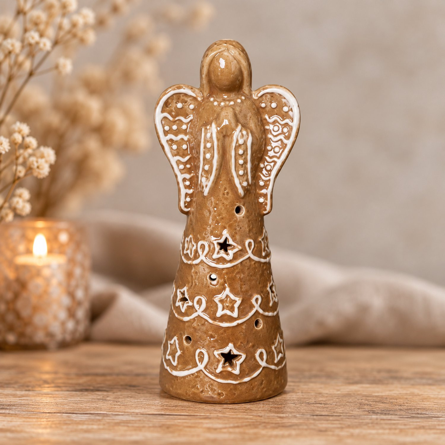 EXNER Kerstengel in gingerbread stijl met verlichting