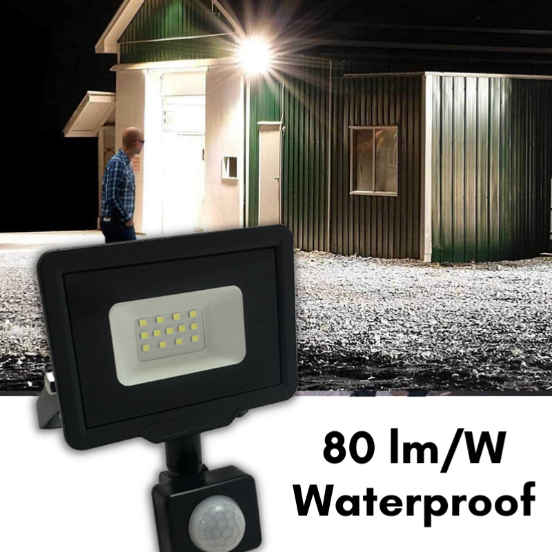 Optonica Projecteur LED 10W IP65 Noir avec Détecteur de Mouvement - Blanc Neutre 4000K - 5500K