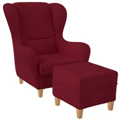 Supellex Sofia Ohrensessel mit Hocker   Design Vienna Rubin-Rot
