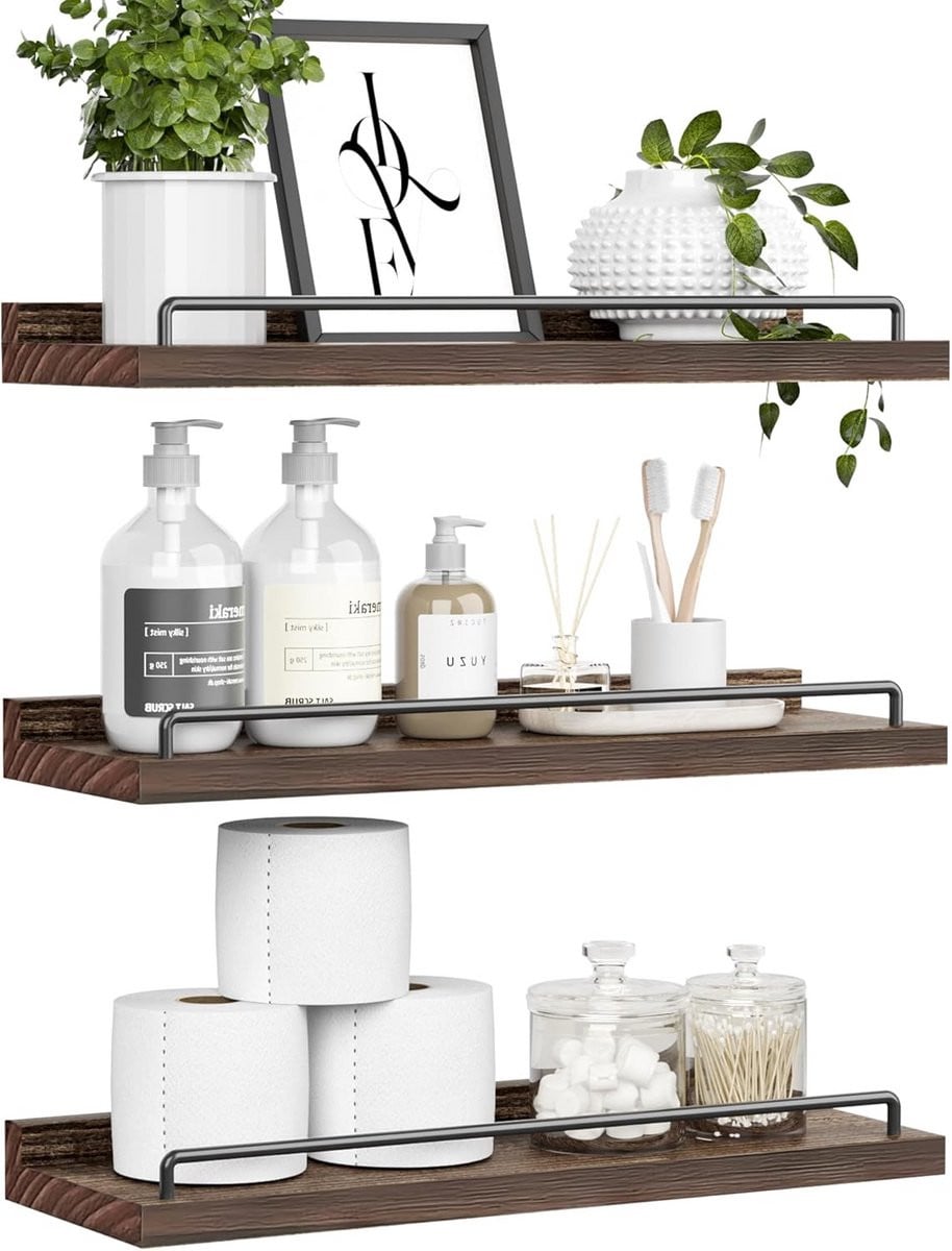 Set van 3 drijvende wandplanken voor decoratie en opslag in de woonkamer, slaapkamer of badkamer