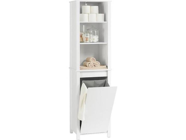 Meuble Colonne de Salle de Bain SoBuy avec Panier Linge 3 Étagères et Sac à Linge Amovible Blanc 45x35x171 cm