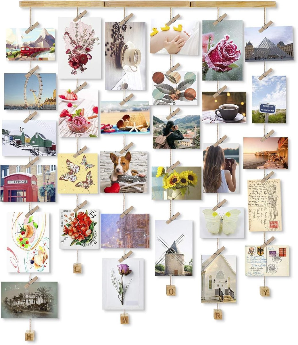 Houten Fotolijst Collage Wanddecoratie met 30 Klemmen