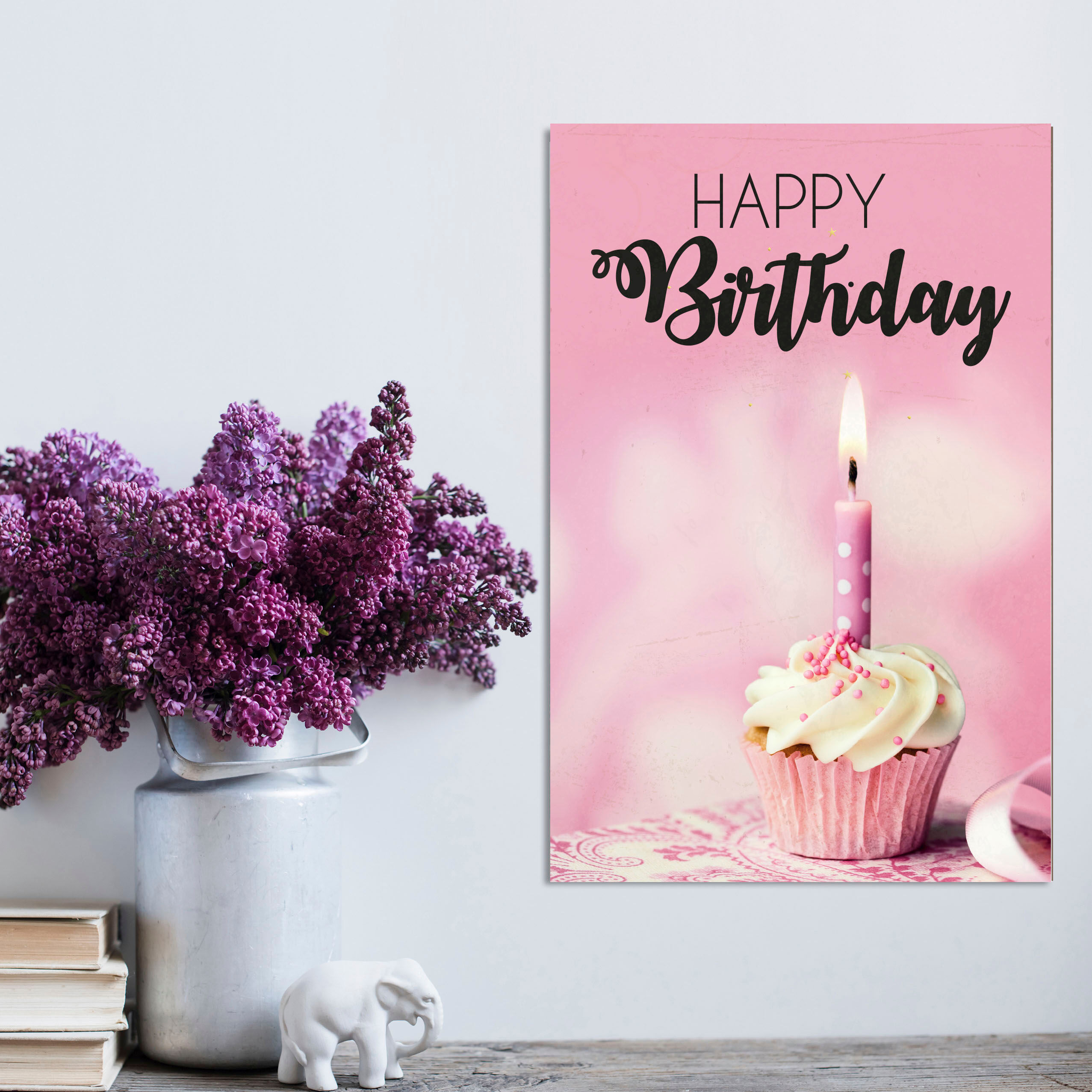Metallbild QUEENCE "Birthday Cupcake", weiss (farbe bild(er): weiß), B:30cm H:20cm, Bilder, Metallbild farbe bild(er): weiß B/H/T: 30cm x 20cm, Metallbild Sprüche Hochformat, 1 Stk.