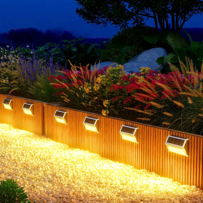 Silver Stone Store Outdoor LED Solar Stainless Steel Staircase Step Fence Guardrail, Wall Light For Garden Courtyard, Atmosphere Light warm Light 2pcs