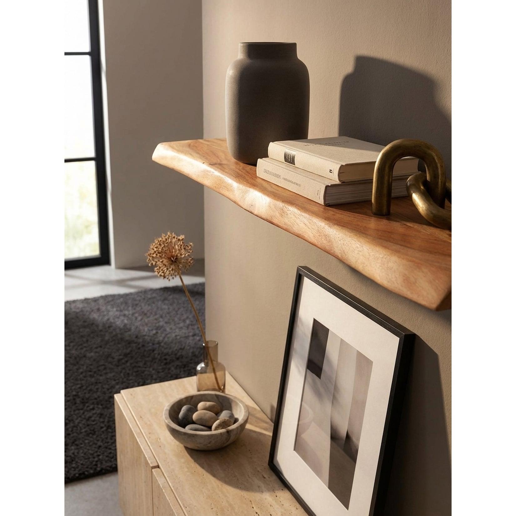 Wandregal Massivholz Baumkante Landhausstil, Akazie 80x25x4 cm