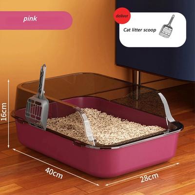 Uplifted Finds Semi Enclosed High Side Splashproof Cat Litter Box With Shield pink m