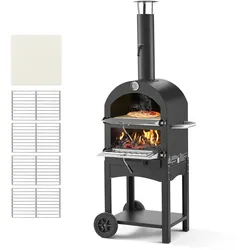 VEVOR Pizzaofen 12 Zoll Pelletöfen, 2-lagiger Pizzaofen mit Holzfeuerung, Holzbefeuerter Ofen Outdoor mit 2 abnehmbaren Rädern, Pizzamaker mit Höchsttemperatur von 540 °C zum Grillen