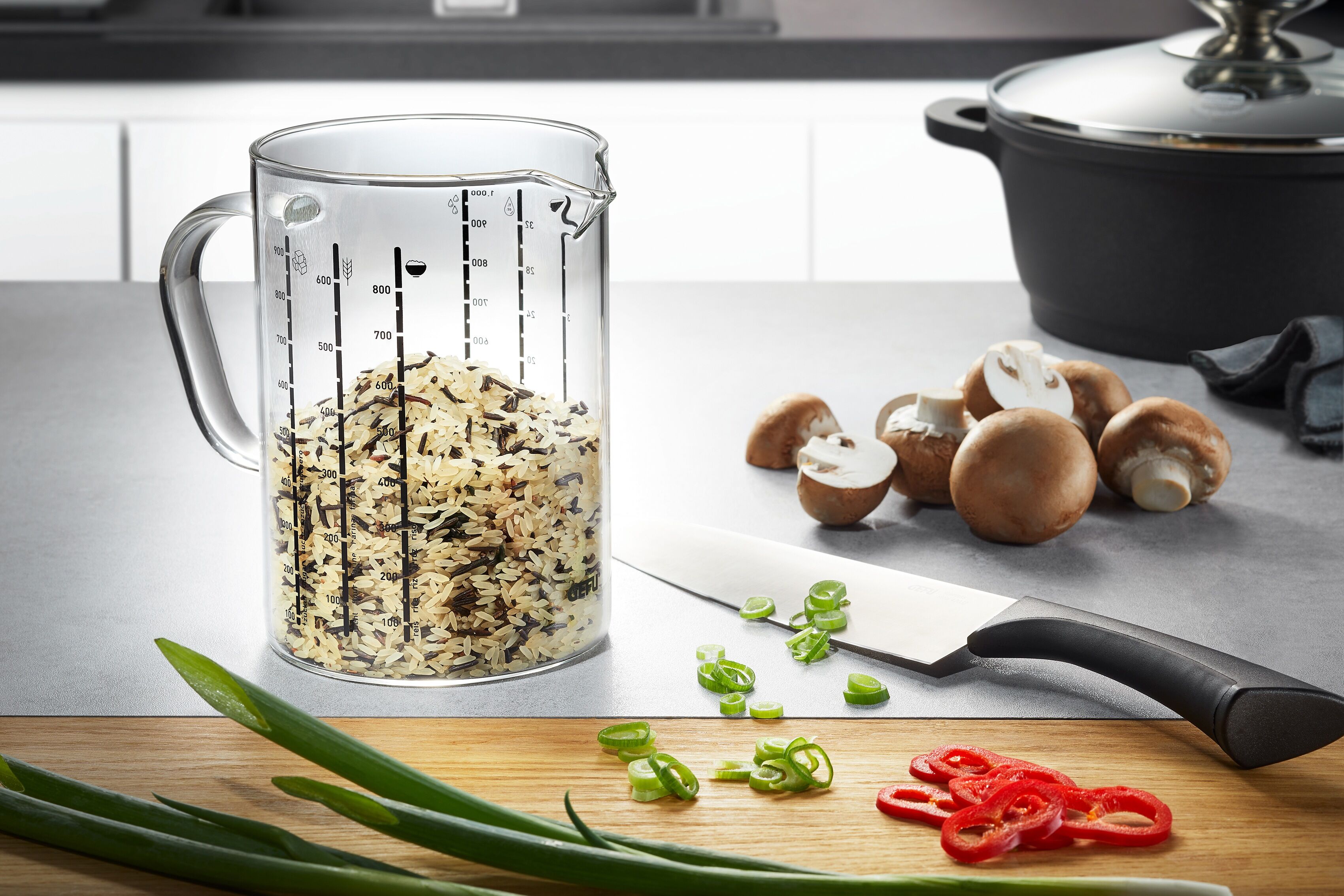 Messbecher GEFU "METI, 1000 ml", transparent, Volumen 1 l, Glas, Messbecher, Messbecher, Ausgießnase, 1 Liter