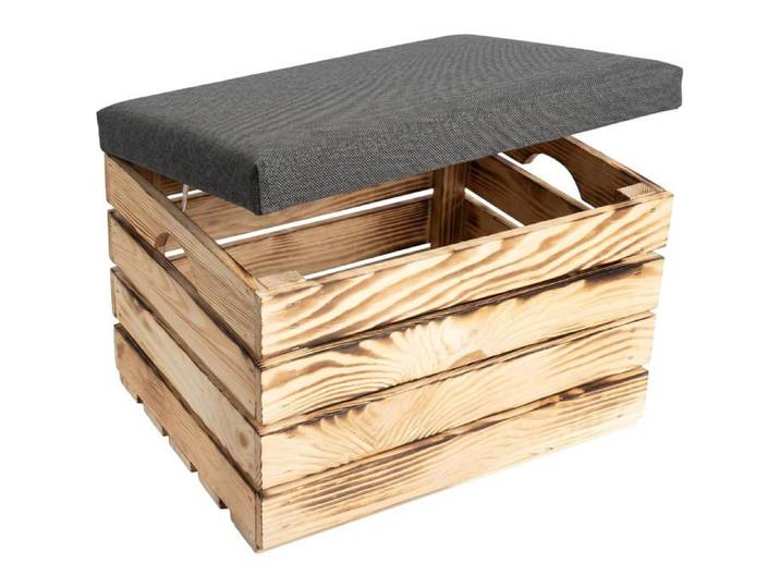 Banc coffre - CREATIVE DECO - Compact 50x40x35 cm - Bois massif - Assise rembourrée - Marron flammé