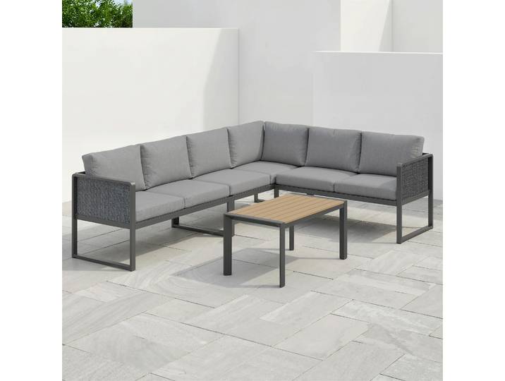Outsunny Salon de Jardin Angle 6 Places Canapés Table Coussins Gris