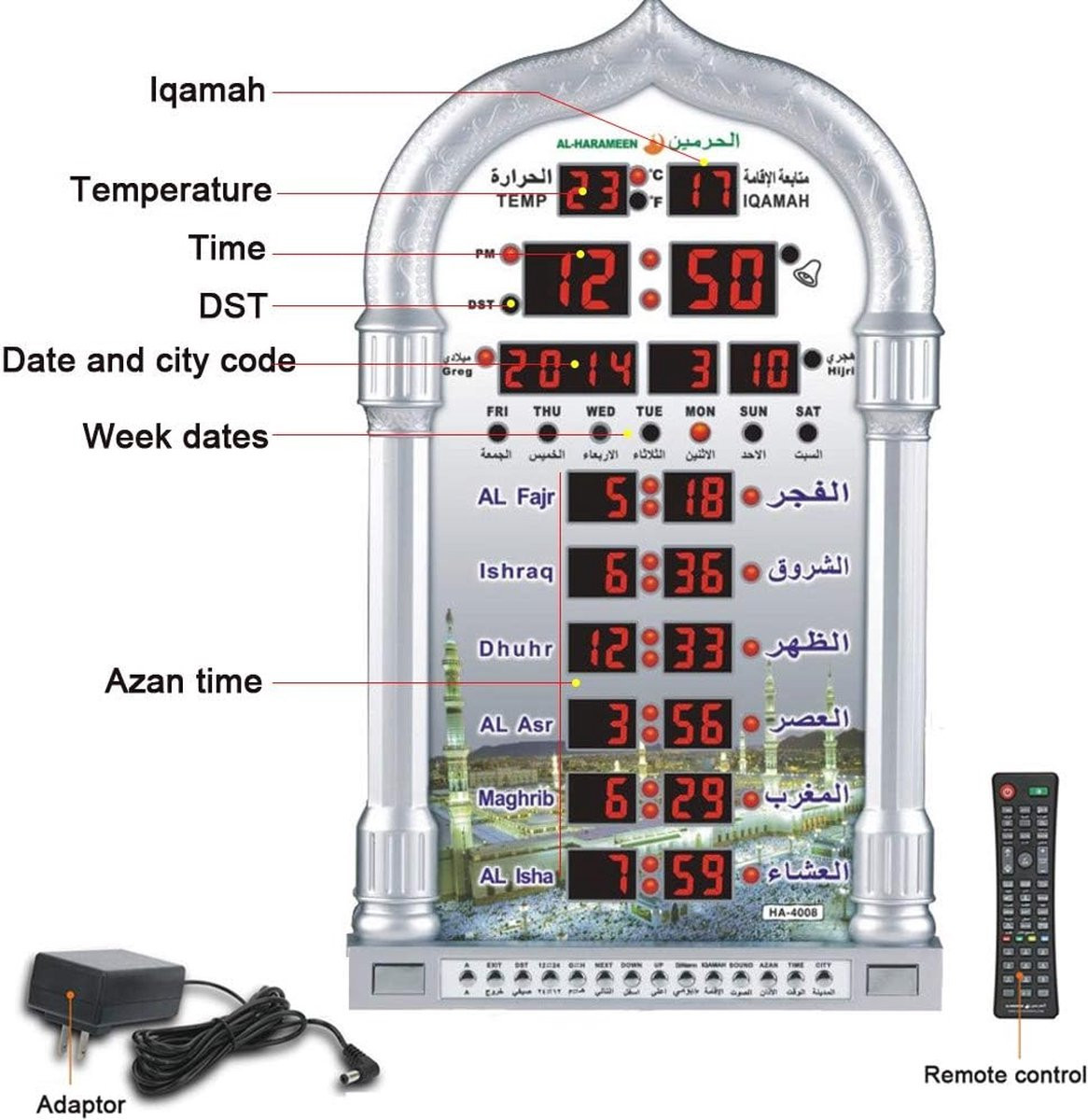 Islamitisch gebed horloge Azan digitale tafelklok met gebedsherinneringen en decoratie voor de Ramadan