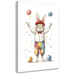LEINWANDBILD Kaninchenjongleur Bunter Zirkus 80x120cm