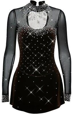 LightInthebox Women Ice Figure Skating Dress Girls Black Rhinestones Competition Dancewear