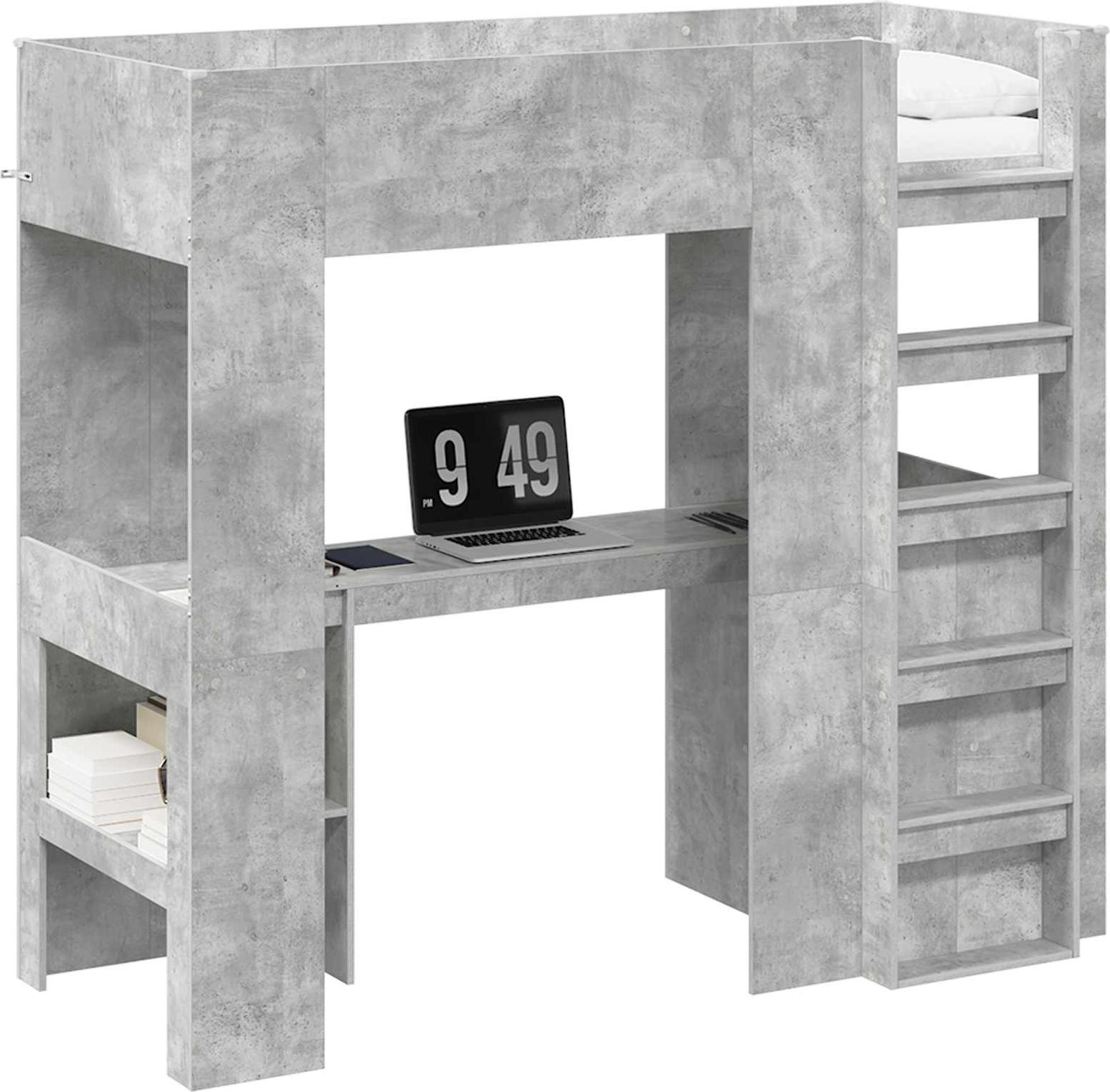 Etagenbettgestell mit Schreibtisch Beton Grau 75 x 190 cm