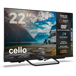 Cello CTrav Smart Tizen OS Camping LED TV mit Pitch Perfect Sound System, Triple Tuner, WLAN, Bluetooth, 12/24/230 V, 22 Zoll mit DVD Player