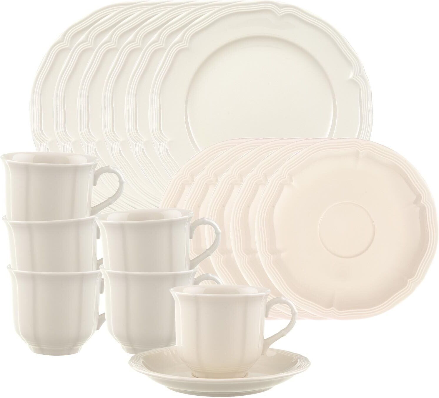 Geschirr-Set VILLEROY & BOCH "Kaffeeservice Manoir 18er Set weiß", weiß, Porzellan, Geschirr-Sets, Geschirr-Set