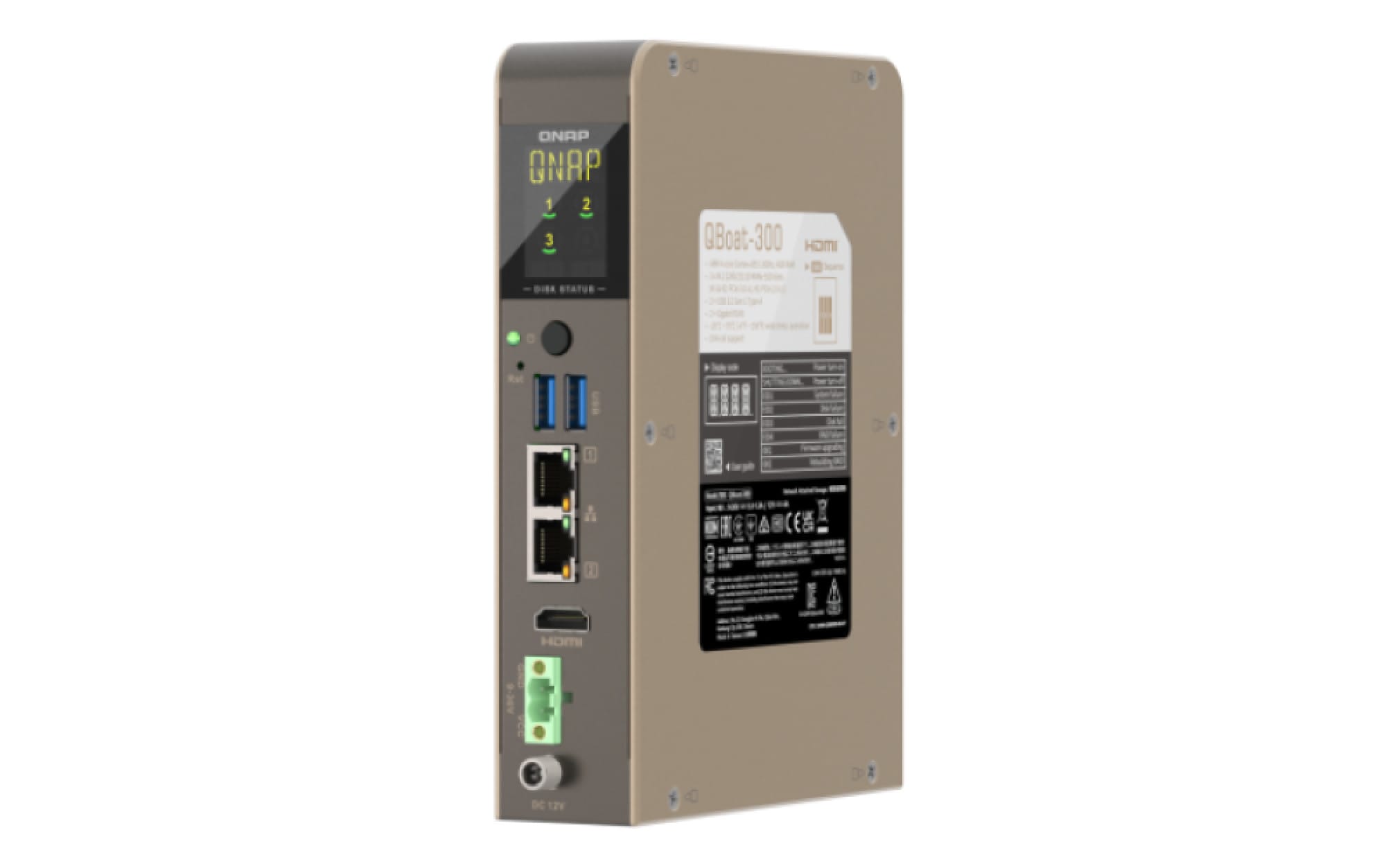 QNAP QBoat-300 Industrial Edge Server - Lüfterloser IoT Edge Computer mit ARM Quad-Core Prozessor, 3x NVMe SSD, Dual-LAN & DIN-Rail-Montage