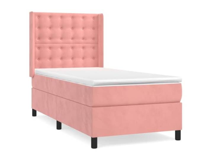 PUGYNBK Boxspringbett aus Samt, Rosa, 90 x 190 cm Verstellbares Kopfteil, Taschenfederkernmatratze, mittlere Härte, inklusive Montageanleitung