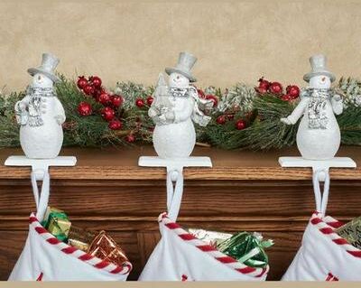 Transpac Festive Snowmen Stocking Holders White Set of Three, Set of Three, White