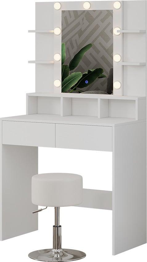 Vicco Taylor Kaptafelset Wit met Spiegel, LED-verlichting en Kruk, Breedte: 80 cm