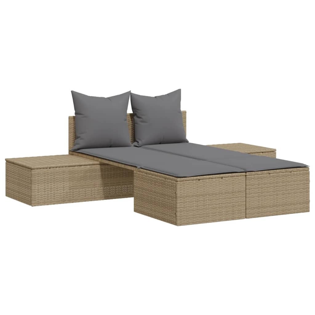 vidaXL Dubbele ligbed met kussens, beige, polyrotan