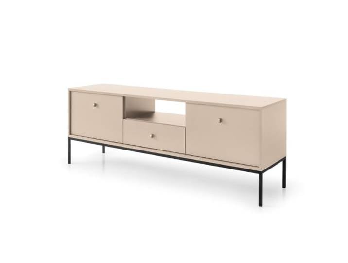 Lowboard Fernsehschrank in beige, Fußgestell schwarz, Griffe goldfarben