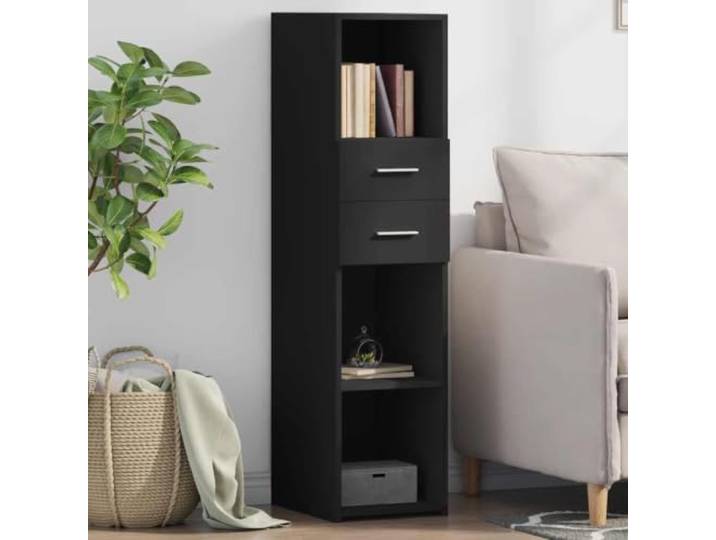 HEFZGDB Modernes Highboard für Wohnzimmer und Schlafzimmer, stabiles Highboard mit Wandhalterung gegen Umkippen, mit offenen Fächern und Schubladen, schwarzes aus Holzwerkstoff