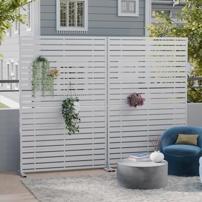 Lirago 2Pcs Metal Privacy Screen Freestanding Outdoor Divider Rust-Proof Galvanized Steel Decorative Fence Panel