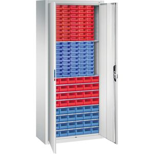 CP-Möbel Magazinschrank Serie 13, grau, 70 x 169 x 30cm, 9 Böden mit 138 Sichtlagerkästen, 138 Stück