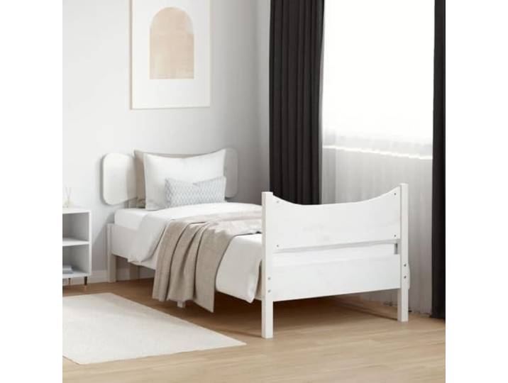 RJPLMFV Bettgestell ohne Matratze, Weiß, 75 x 190 cm, massives Kiefernholz Sperrholzlatten inklusive, funktionales Kopfteil, Rückenstütze zum Lesen, Lattenrost