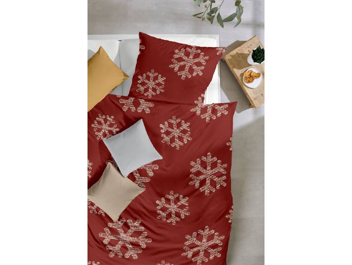 Housse de couette Feinbiber Snowflake 155 x 220 cm + oreiller 80 x 80 cm Rouge