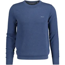 GANT Herren Pique-Strickpullover, Rundhals - COTTON PIQUE C-NECK, Baumwolle Jeansblau Melange / M